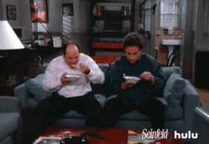 tv,hulu,eating,seinfeld,eat,jerry,george costanza,noms,tv dinner