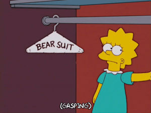 lisa simpson,episode 5,scared,season 15,gasp,15x05,bear suit