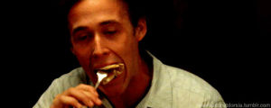 happy,ryan gosling,eating