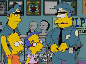 bart simpson,season 14,kids,episode 16,chief wiggum,milhouse van houten,cops,laughs,amused,14x16