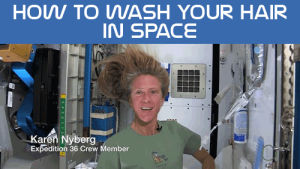science,hair,international space station,zero gravity,sometimes the water gets away from you and you try to catch as much of it as you can