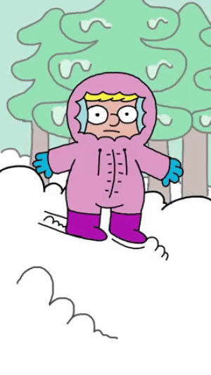 brrr,snow day,yellow snow,freezing,stay warm,explode,chilly,funny,animation,cute,cartoon,winter,head,hungry,tongue,cold,yum,blizzard,snowing,cartuna,snowstorm,pink coat,dont eat yellow snow