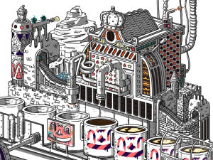 coffee,architecture,machine,coffee shop,cafe,mug,barista,coffee machine,ilustracion,latte,smile,illustration,lights,neon,fantasy,cup,cups,rollercoaster,mugs,javierarres,visualtoys,visual toys,button
