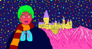 illustration,artists on tumblr,harry potter,acid,colorful,dope,hogwarts