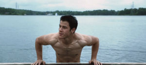 nick jonas,lake,shirtless,muscle,push up