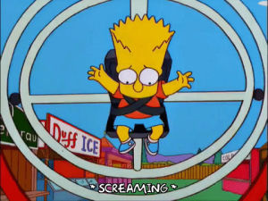 fun,bart simpson,episode 16,scared,season 11,scream,spin,ah,dizzy,shout,11x16