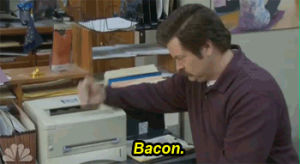 ron swanson,television,parks and rec,nick offerman,bacon