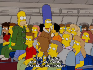 homer simpson,happy,marge simpson,episode 18,excited,season 15,vacation,plane,freedom,cheering,15x18,crowd