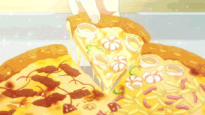 anime food,anime,food,pizza,cheese,bacon,crust,koufuku graffiti,ilme,gourmet girl graffiti,cheese crust,pizza set