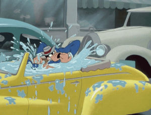 goofy,animation,disney,vintage,water,car,cartoons,driving,splash,puddle,1950,dogfail