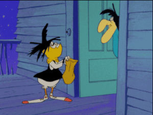 daffy duck,looney tunes,looney toons,trick or treat,witch,halloween,scared,run