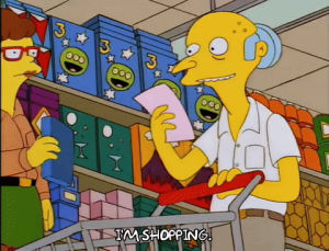 charles montgomery burns,happy,season 8,excited,episode 21,shopping,focused,8x21,mr burns