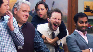 parks and recreation,laughing,andy dwyer,7x04,leslie and ron
