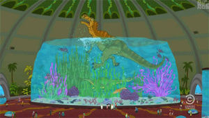 dinosaur,television,cartoon,futurama,comedy central,jurassic park,jurassic aquarium