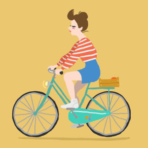 bicycle,illustration,cycling,girl,yellow,orange,biker