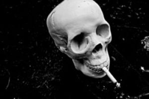 cigarette,movie,black and white,smoke,smoking,skull,skeleton,badass,attitude,rock and roll