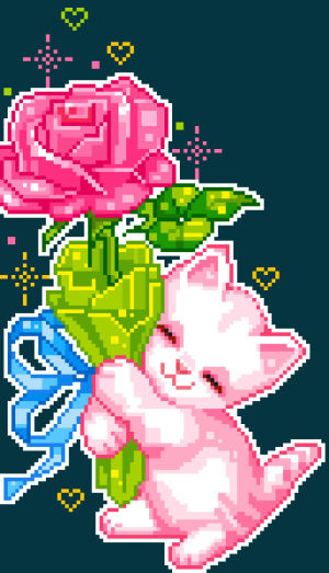 rose,spring,cute,flower,cat,easter,pastel,shiny,transparent,pixel,kitty,kitten