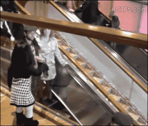 girl,goodbye,escalator