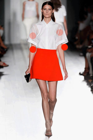 fashion,red,orange,nyfw,fashgif,mod,victoria beckham,spring 2013,sheer,lovey beast,nisss