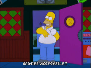 rainier wolfcastle,homer simpson,happy,episode 11,excited,season 13,pleased,13x11