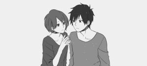 couple,black and white,cute,blush,anime boy,anime girl,anime