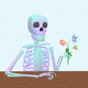 skeleton,flowers,portrait,still life