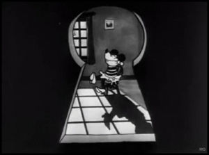 cartoon,mickey mouse,bound and gagged,minnie mouse,1930,animation,disney,vintage,comics,walt disney,keyhole,captive,the gorilla mystery