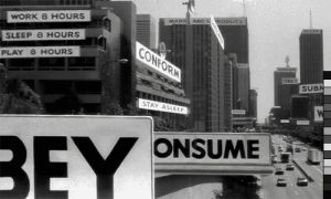 they live,conform,obey,consume,movies,movie,film,black and white,80s,black,white,cinema,bw,films,scifi,science fiction,cine,my posts,upload,filme,pelicula,peliculas,bnw,john carpenter,submit,stay asleep