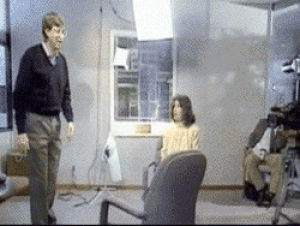 bill gates,chair,jump,microsoft,connie chung,desk chair,depends on the size of the chair