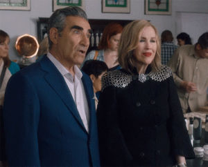 good news,funny,happy,comedy,surprise,shock,humour,schitts creek,cbc,parents,honey,canadian,daughter,schittscreek,catherine ohara,moira rose,eugene levy,queen moira,johnny rose,jims dad,great news