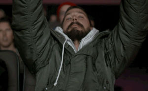 shia labeouf,movie,excited,yes,watching,theater,fist pump,allmymovies