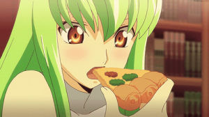 anime,code geass,cc,eating,pizza
