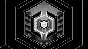 3d,trippy,tech,tunnel,urban,hexagon,design,mograph,black white