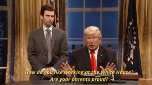 snl,saturday night live,donald trump,season 42,alec baldwin,snl 2017,how do you like working at the white house,are your parents proud