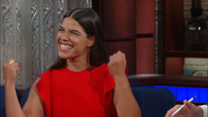 yes,yasss,muscles,misandry,stephen colbert,gym,late show,strong,america ferrera,flex,working out