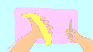 banana,cooking,2d animation,fruit,you dont even need a cutting board