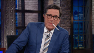 eating,stephen colbert,hungry,waiting,late show,chewing on pen