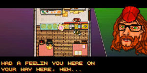 hotline miami,gaming,pizza,games,beard,this is like the most innocent thing about hotline miami lmao,hotline miami 1