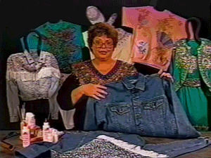 tacky,90s fashion,90s,horror,vhs,1990s,fringe,oc,diy,ugly,crafts,bedazzled,womanhood,jean jacket,most popular