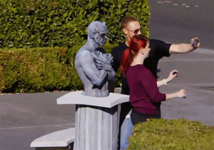 april fools,selfies,scared,prank,statue