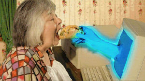 internet,taco,wtf,woman,eating,hungry,hand,mexican,computer screen
