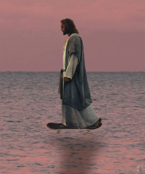 jesus,on water,skating,skateboard