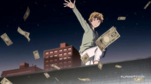 animation,noragami,get money,make it rain,yukine,anime,paper,payday,ballin,pay day,money in the bank,7x13,spin out,rhythmnblues,sun
