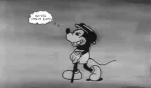 black and white,cartoon,walking,haters,mickey