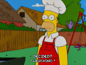 grilling,homer simpson,episode 7,laughing,season 11,yard,11x07,chef hat
