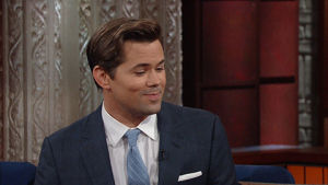 andrew rannells,stephen colbert,awkward,smiling,oops,late show,embarrassed,blushing,who me