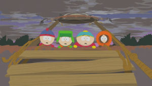 eric cartman,stan marsh,kyle broflovski,talking,kids,scared,kenny mccormick