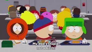 angry,stan marsh,fight,kyle broflovski,mad,kenny mccormick,lunch