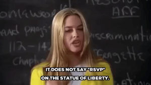 alicia silverstone,statue of liberty,clueless,cher,clueless movie,cherilyn,cherilyn horowitz,rsvp,immigration ban,ari gold