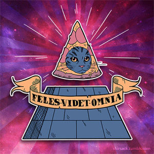 illuminati,latin,pyramid,cat,space,pizza,weird,pink,blue,kitten,stars,silly,universe,pule,banner,cosmic,slice,conspiracy,all seeing eye,pizza cat,zza,the american dream endures,awkward season 2 finale